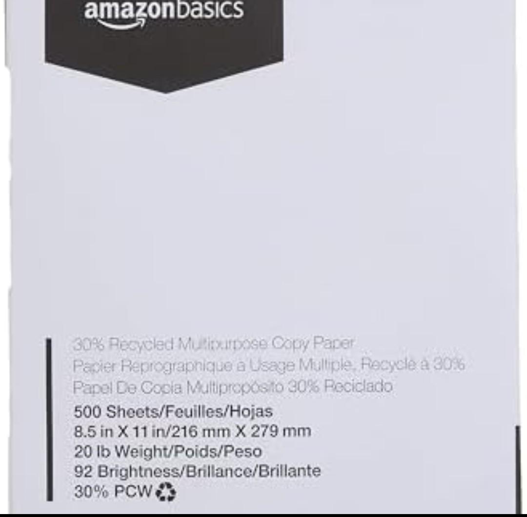 Basics 30% Recycled Multipurpose Copy Printer Paper, 8.5 x 11 Inches, 20 lb, 1 Ream, (500 Sheets), 92 Bright, White