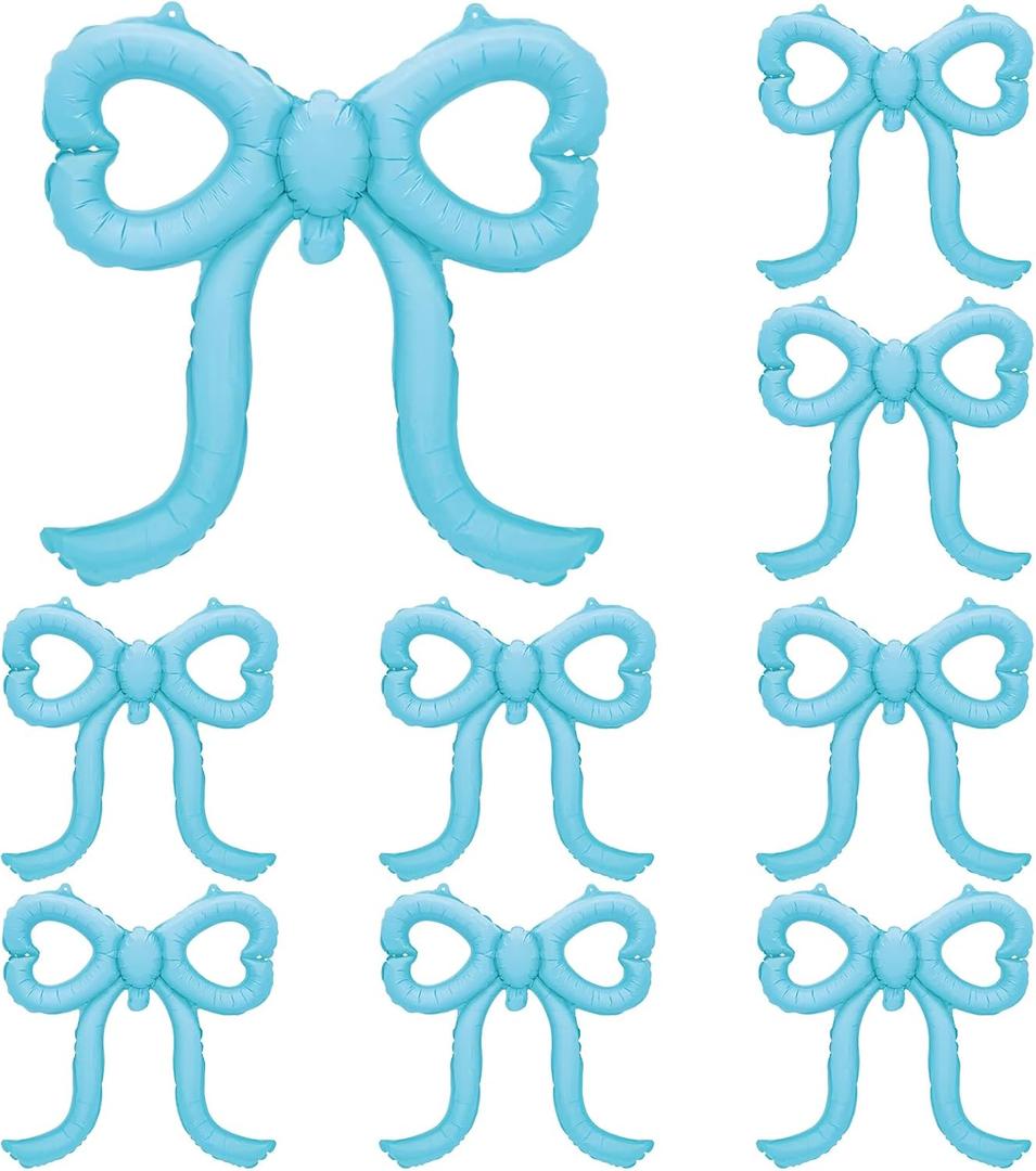 Leorate 10 Pcs Blue Bow Balloons - Bow Theme Decorations for Girls Birthday, Bridal Shower, Baby Shower, Engagement, Bachelorette Party Supplies, Party Decoration