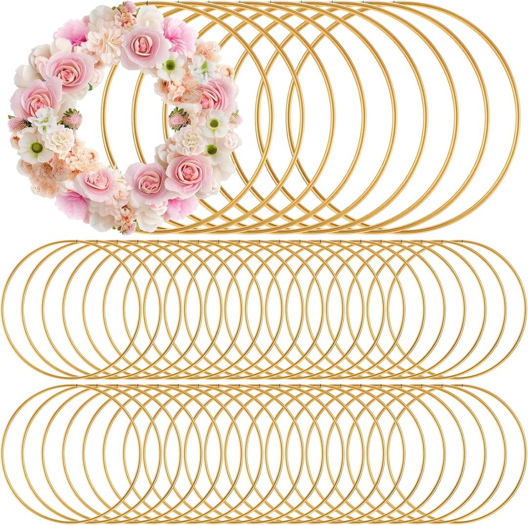 Zonon 50 Pcs Metal Rings for Crafts Gold Craft Rings Hoops Floral Macrame Hoops for DIY Crafts Macrame Dream Catcher Supplies Wedding Table Wreath Decor Wall Hanging (3 Inch)