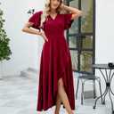 Long Black Formal Dresses for Women Gowns Evening Party Cocktail Dress,Split Elegant V Neck Wrap Ruffle Wedding Guest Dresses (Red), Large