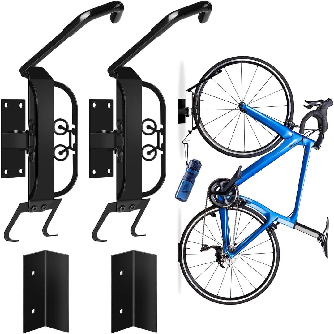 Swivel Bike Wall Mount, 2 PACK Heavy Duty Bike Rack for Garage Storage, Space-Saving Vertical Bicycle Hanger Holds 66 lbs, Adjustable Rotation, Anti-Rust, for Cyclists Homeowners Families