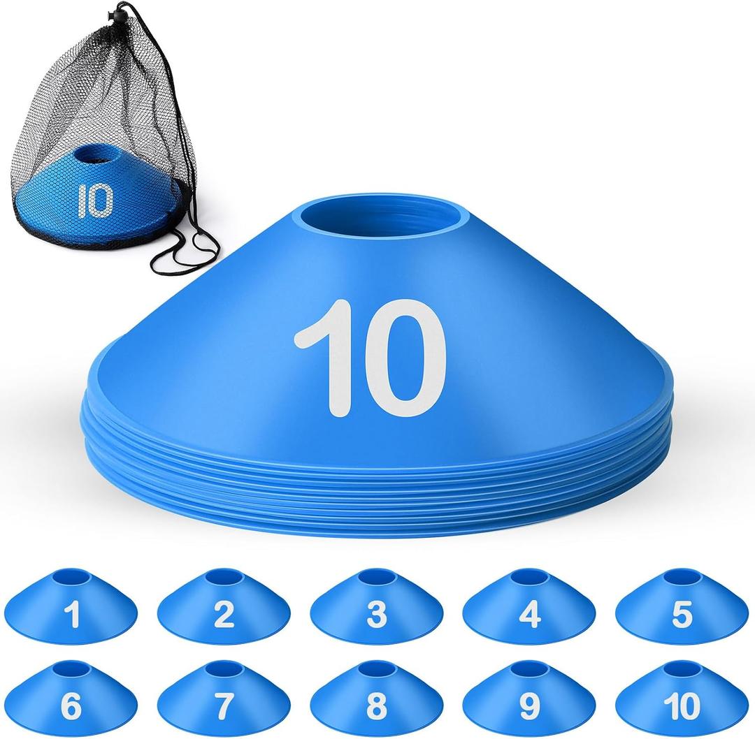 10 Pcs Numbered Sports Disc Cone with Mesh Carry Bag (Blue)