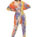 Lifeye Womens Onesie Pajamas Romper Sleepwear Set Tie Dye Long Sleeve Jumpsuit Homewear with Drop Seat Butt Flap (L)