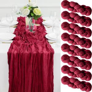 8Pack Burgundy Cheesecloth Table Runner 10FT Gauze Cheese Cloth Table Runner 35 x 120 Inch Long Boho Table Runners Rustic Sheer Table Runners for Wedding Bridal Baby Shower Decor