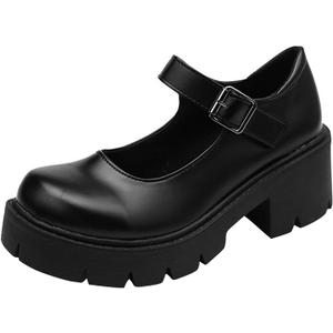 Women's Platform Mary Janes Chunky Heel Ankle Strap Uniform Dress Shoes Heeled Gothic Lolita Oxfords (9)