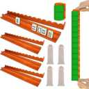 Lqliow Upgraded Version,Mahjong Racks with Pushers,20 Inch,Wooden American Mahjong Tile Pushers and Racks Set of 4, with 4 Mahjong Racks Drawstring Bag, Mahjong Accessories（Brown）