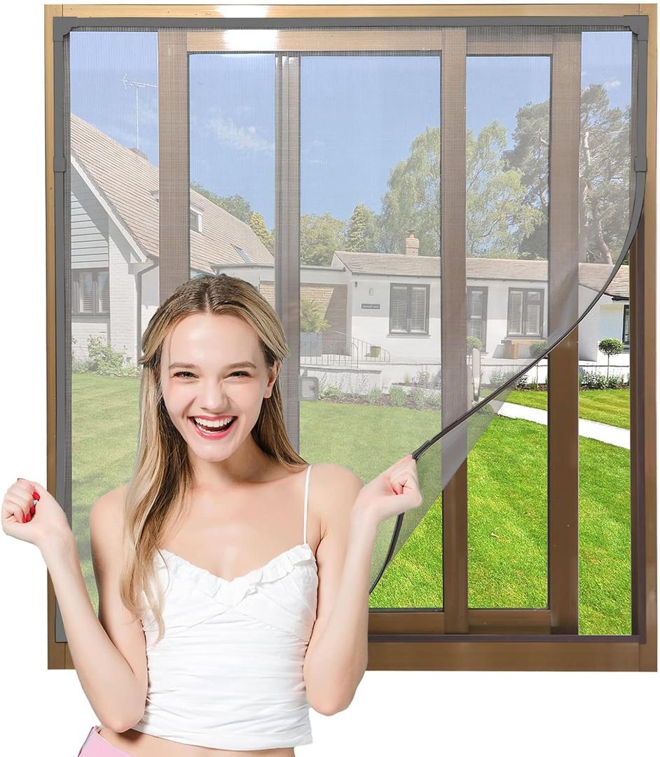 NeatiEase Adjustable DIY Magnetic Window Screen Max 32"x 24" Fits Any Size Smaller Gray Frame Fiberglass Mesh with Extra Accessories