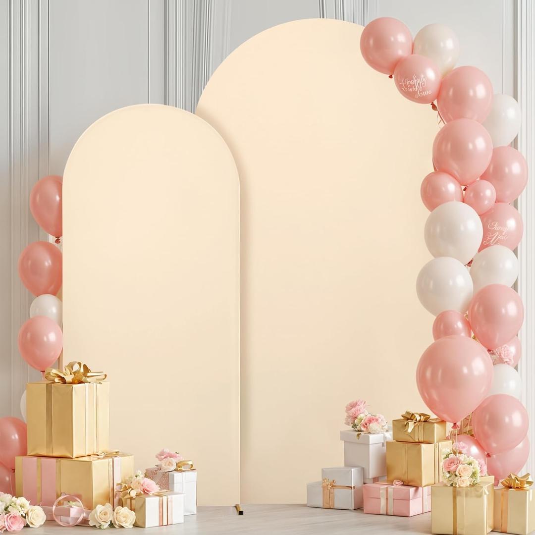 Champagne Arch Backdrop Cover 2 Set - 6.6FT, 5FT Spandex Fitted Wedding Arch Stand Covers Round Top Chiara Arch Backdrop Stands Cover for Birthday Parties Banquet Photo Background Decoration