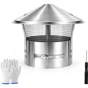 Rust-Proof 8" Round Chimney Cap -Adjustable Stainless Steel Cover with Dense Mesh, Blocks Leaves & Small Animals, Easy Install Silver Mobile Home Fireplace Screen for Outside Use