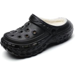 SECHRITE Boys Girls Fur Lined Clogs Garden Shoes for Kids Winter Fleece Lined Mules Indoor Outdoor Home House Slippers (5-6 Big Kid)