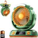 Camping LED Fan with Light, 40000mAh Rechargeable Battery Powered Outdoor Tent Fan with Light and Hook, 6 Speed, Personal USB Desk Fan for Camping, Fishing, Power Outage,Hurricane, Worksite (M23-Green)