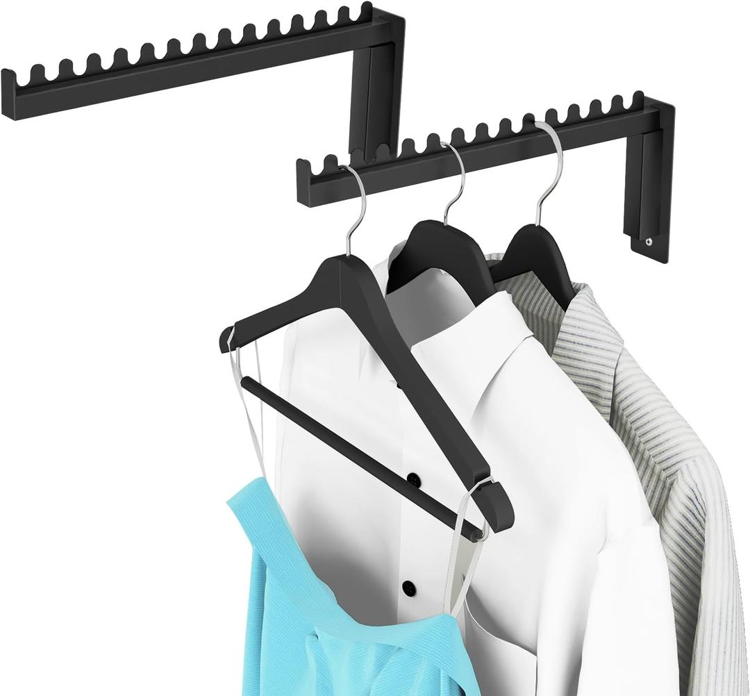 Wall Mounted Clothes Hanger Rack, Metal Laundry Hanger Wall Mount, Wall Clothes Drying Rack for Laundry Room Bedroom, Coat Hanger Holder Wall for 2 Geal Angle, Black 2 Packs