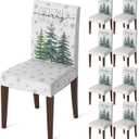 Horaldaily 8PCS Christmas Dining Chair Covers,White Christmas Pine Trees Stretch Removable Washable Slipcover Chair Protector for Dining Room Home Decor