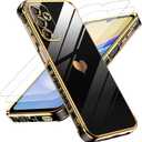 LeYi for Galaxy A15 5G Phone Case: with Tempered Glass Screen Protector [2 Pcs]+ Camera Lens Protection, Love Heart Plating Women Luxury Shockproof Case for Samsung A15, Cute Present for Mom, Black