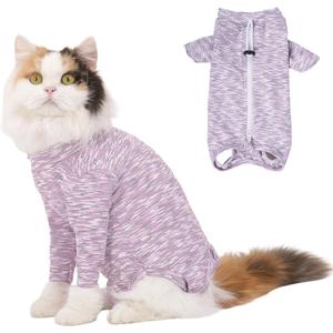 FEimaX Cat Recovery Suit for Spay Abdominal Wounds, Kitten Onesie Bodysuit with Zipper for Female and Male Cats After Surgery, Anti-Licking Pet Surgical Pajamas Long Sleeve Front Leg Prevent Shedding L