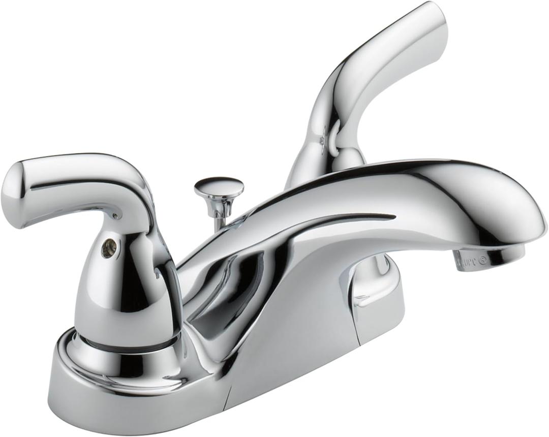 Delta Foundations Centerset Chrome Bathroom Faucet, 4 Inch 3 Hole Bathroom Sink Faucet for Vanity, Chrome B2510LF-PPU