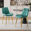 VECELO Dining Chairs Set of 2, Velvet Fabric & Metal Frame, Mordern Style for Kitchen, Living Room,Offcie, Green