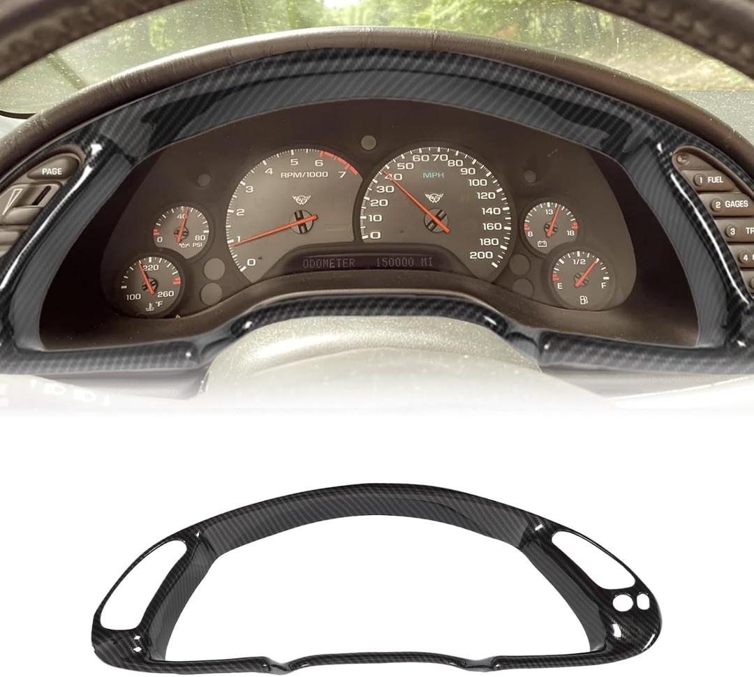 Dash Board Instrument Panel Dial Trim Cover Frame Compatible with Chevrolet Corvette C5 1998-2004, Center Console Dashboard Panel Trim Cover Frame Interior Accessories (Carbon Fiber Pattern)