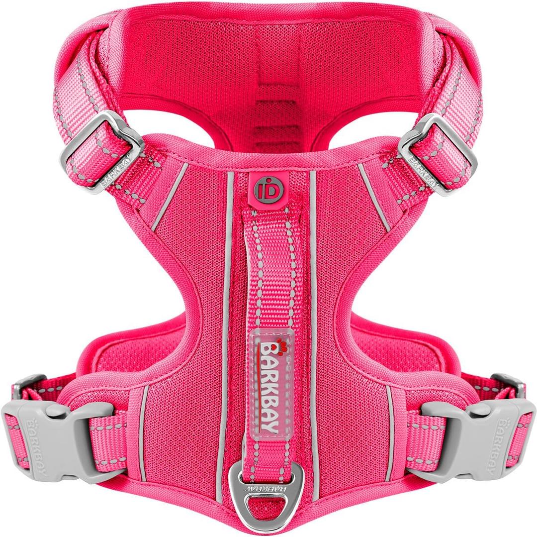 BARKBAY Dog Harness No Pull with ID Tag Pocket - Heavy Duty, Reflective, Easy Control for Large Dogs(Pink,L) (Large(Chest:24.5-32.5"))
