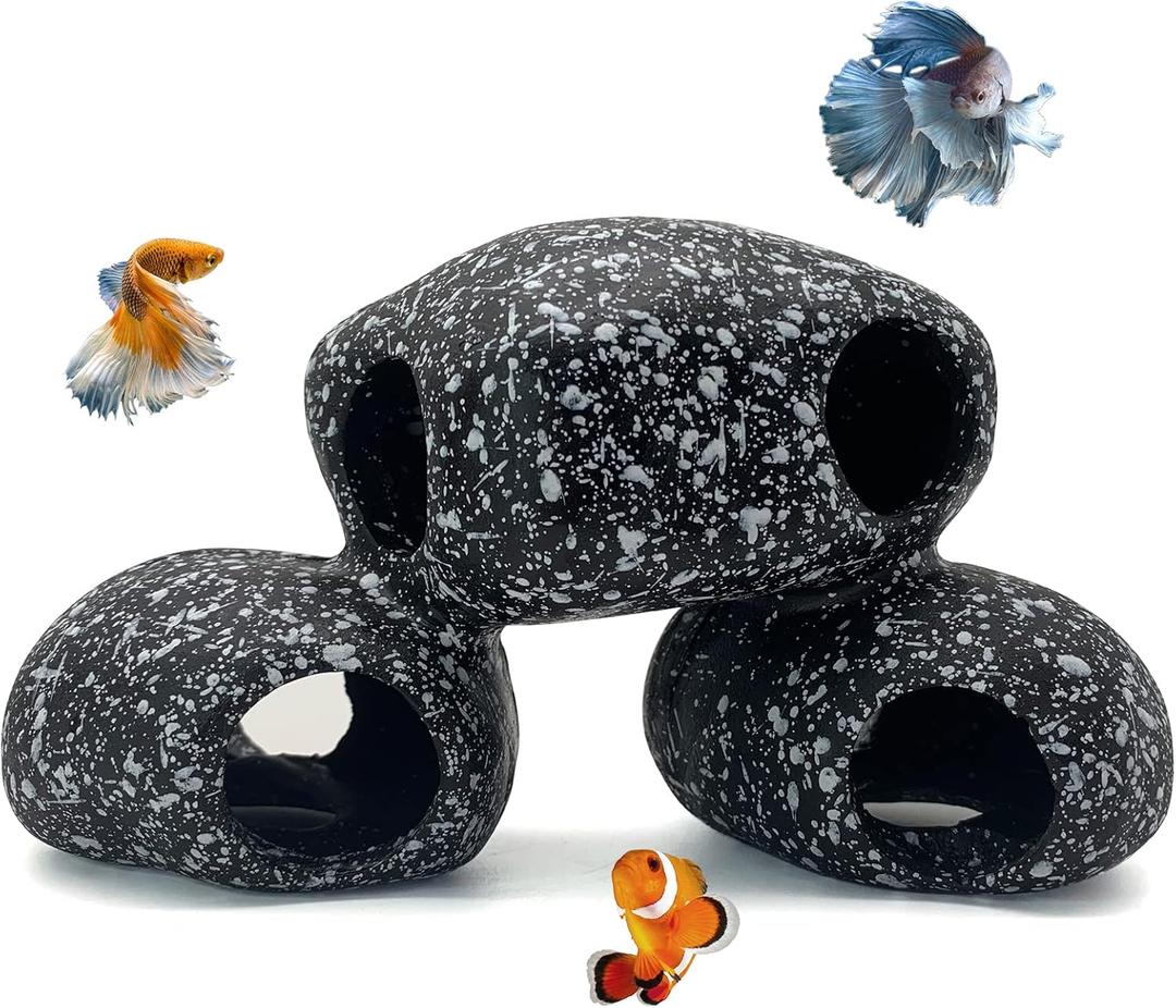 Hamiledyi Cichlid Rock Cave Betta Hideout Resin Aquarium Decoration Caves Small Fish Shelter Stone Hideaway Resin Fish Tank Accessories Ornaments for Crayfish Aquatic Breed Rest Play