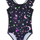 Girls Swimwear Size 110 for 4-5y Black Stars Swimsuits One Piece Sleeveless Bathing Suits