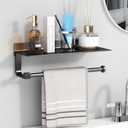 Danpoo Wall Mount Paper Towel Holder with Shelf for Bathroom/Kitchen, Adhesive Hand Towel Holder, Matte Black