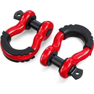 ORCISH 2PK D Ring Shackle, 42,000lb Break Strength, D Ring Shackles 3/4 inch with Black Isolator Washer and 7/8" Screw Pin, Tow Shackles, Soft Shackle Kit for Off-Road Jeep Truck Vehicle Recovery