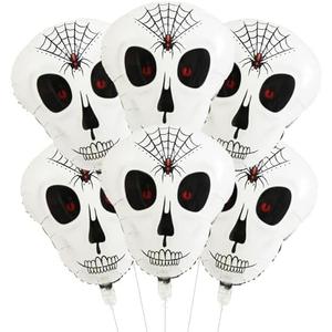Yaahoony 4pcs White Skull Foil Balloons for Halloween Party Decorations, Halloween Birthday Decorations, Nightmare before Christmas Decor, skeleton party decorations for Teens and Adults