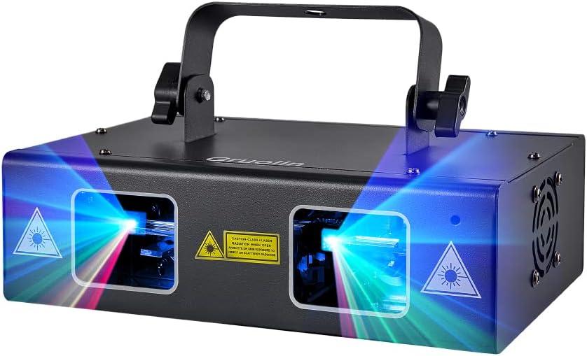 DJ Lights Party Lights, Gruolin RGB Full Color Laser Stage Light Music Sound Activated & DMX Control Patterns Projector, Perfect for Party Disco Bar Club Stage & DJ Lighting (Remote Version)