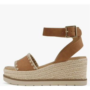 Soda “Laguna” ~ Women Square Toe Stitched Single Band Low Heel Espadrille Wedge Sandal with Adjustable Ankle Strap