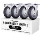 Houseables 8 Inch Caster Wheels, Large Caster Wheels, Heavy Duty Castors, Swivel Rubber Castor, Outdoor, Cart, Industrial, Replacement, Dolly, Off Road, All Terrain, Flat Free, Locking Brake, Set of 4
