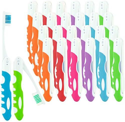 Lingito Bulk Travel Toothbrush, Folding, Built in Toothbrush Cover, Individually Wrapped, Camping, Hiking (30 Pack Medium)