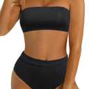 Tempt Me Women Bandeau Bikini Set Strapless Two Piece Sexy Swimsuit High Waisted High Cut Bathing Suits Cheeky Swimwear (Large, Black)