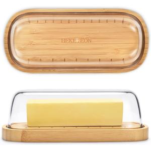 ,Butter Dish with Lid, Bamboo Butter Holder, Butter Container Holds for East/West Coast Butter, Dishwasher Safe