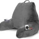Nestl Reading Pillow with Shredded Memory Foam, Designed for Sitting Up in Bed and Couch, Back and Arms Adjustable Support for Adult & Teens Backrest Pillows for Reading, with Washable Cover Linen, Dark Grey Color 19x20x13 inches