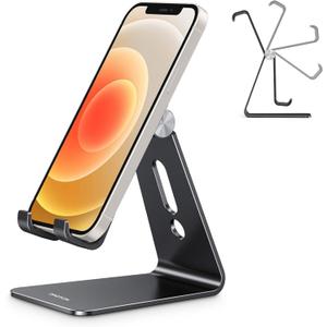 OMOTON Adjustable Cell Phone Stand, C2 Aluminum Desktop Phone Holder Dock Compatible with iPhone 15 14 13 Xs XR 8 Plus 7 6, Samsung Galaxy, Google Pixel, Android Phones, Black