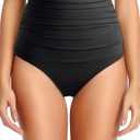 Tempt Me Women Retro High Waisted Bikini Bottoms Tummy Control Swimsuit Bottoms (Black 1), M