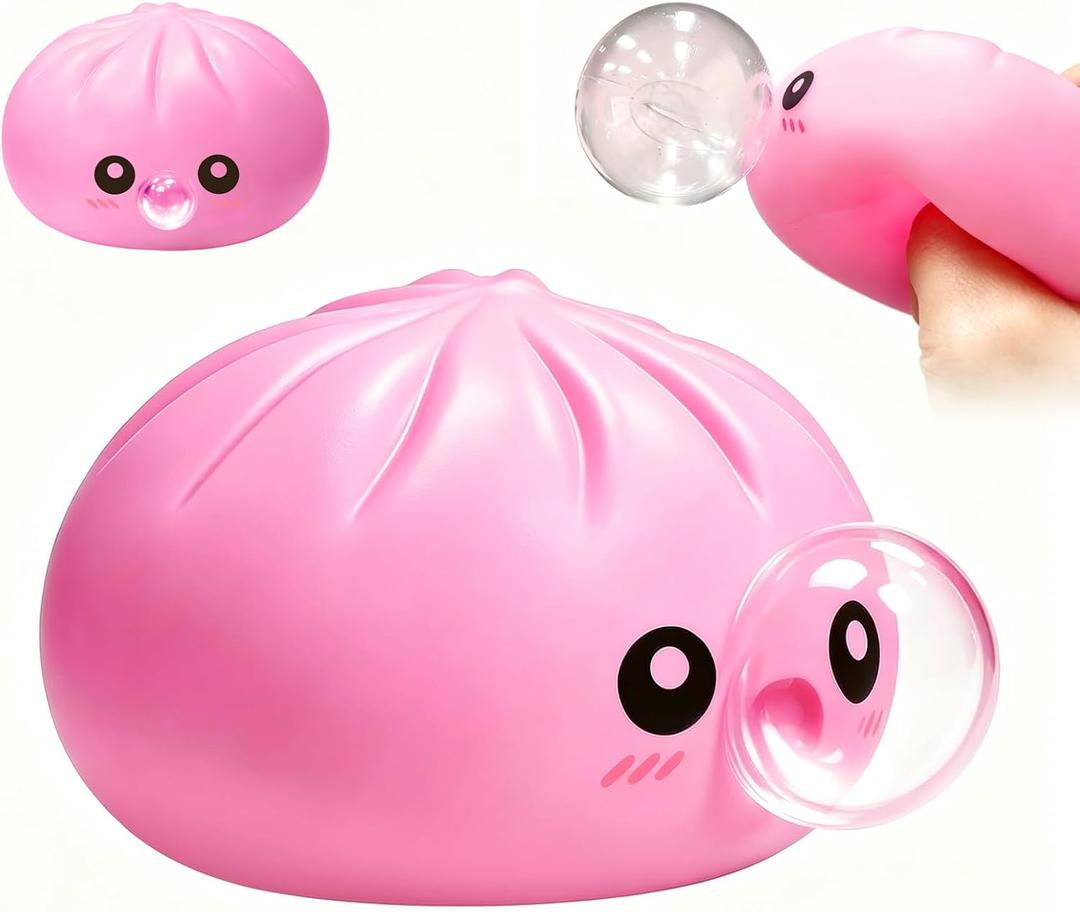 2026 Upgrade Dumpling Squishy Mystery Box,New Dumpling Squishy Blow Bubbles,Dumplings Stress Balls Fidget Sensory Balls,Rainbow Dumplings, Cute Anxiety Relief Fidget (Pink)