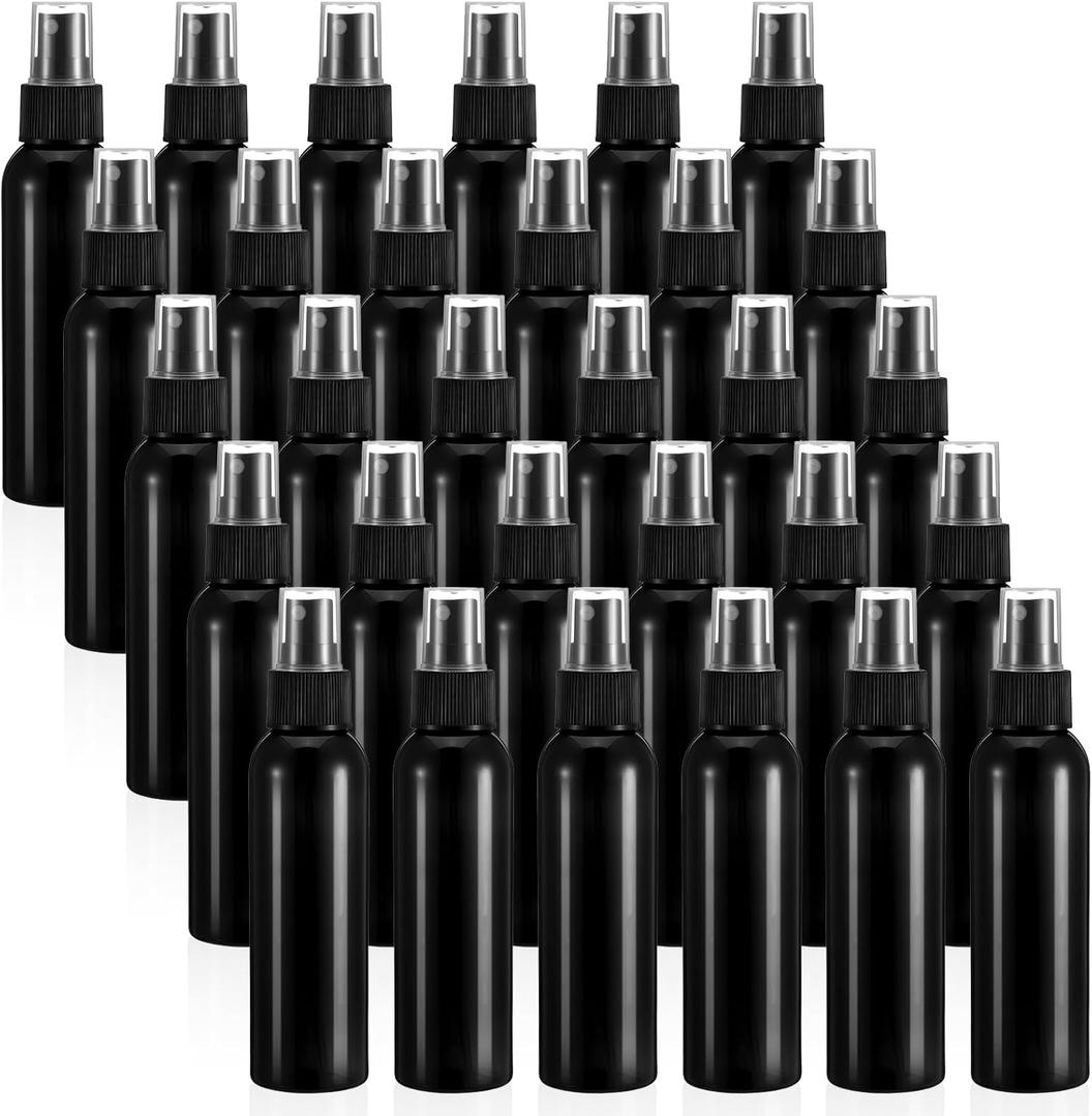 30 Pack Black Empty Spray Bottles, 4oz Plastic Fine Mist Spraying Bottles Small Refillable Sprayer Liquid Containers Portable Misters with Cap Travel Bottle for Perfume, Cleaning, Essential Oil