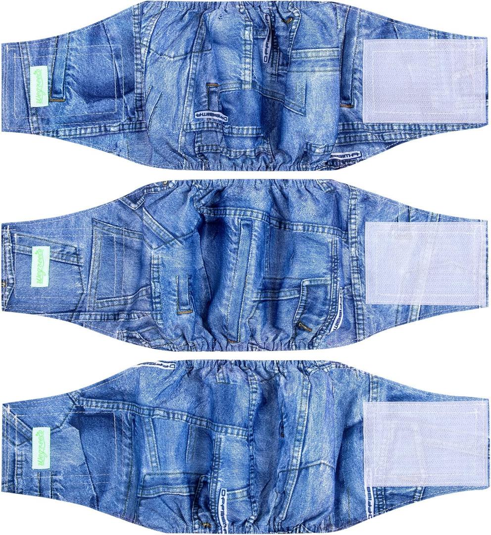 Wegreeco Jeans Washable Male Dog Diapers (Pack of 3) - Washable Male Dog Belly Wrap (Medium)