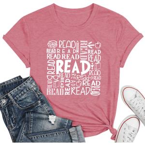 Reading Teacher Shirt Women-Cute Read More Books Short Sleeve Library Book Lovers Daisy Tee Tops