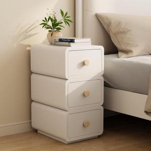 White Night Stand, Narrow Nightstand with Drawers, Modern Nightstand for Bedroom, Dorm and Living Room. 