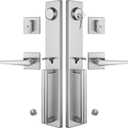 NEWBANG Brushed Nickel Double Door Handle Set,(Keyed and Dummy Set),MDHST2016SN-SET-BR-1