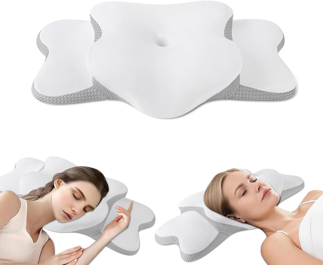 Cervical Neck Pillow for Sider Sleeper | Ergo Pillow for Sleep Apnea, Neck Pain, and Snoring Relief | Contour Memory Foam with Ergonomic Support, White, Large