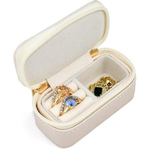 Mini Travel Jewelry Organizers Box for women with PU Leather Portable Small Jewelry Case with Compartments for Necklace Rings Earrings, Luxury Giftable Boxes (Pearl White, Mini)