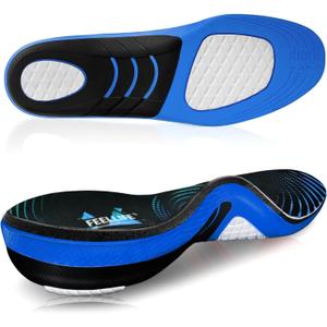 Plantar Fasciitis Relief Shoe Insoles [1-Pair], Arch Support Insoles, Running Athletic Gel Shoe Inserts, Orthotic Inserts for Arch Pain[Trim to Fit: Men 8-12/Women 9-13] (Black & Blue)