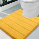Buganda Memory Foam U-Shaped Contour Toilet Rugs, Non Slip Absorbent, Thick Soft Washable Bathroom Mat, Floor Carpet Bath Rugs Mat for Toilet Base (24" x 20", Yellow)