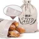 2 x 2 Pack Linen Bread Bag for Homemade Bread Container - Plastic Lined, 19.7 x 13.7 Inch Unbleached & Reusable Bread Storage for Bakery Baguette Picnic Wedding Wrapping Camping