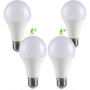 4 Pack Motion Sensor Light Bulbs,12W (100W Equivalent), Motion Activated Dusk to Dawn A19 E26 LED Bulb, Glass-Penetrating Sensor, Upward/Downward Mounting, Indoor & Outdoor for Garage, Porch, Hallway