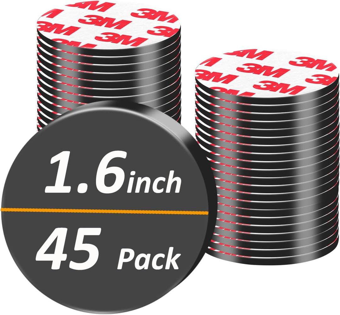 45Pack,1.6 inch Big Round Magnets Dots, Precut Flexible Circle Magnetic Tapes with Adhesive Backing for Whiteboard, Fridge, Crafts,Organization